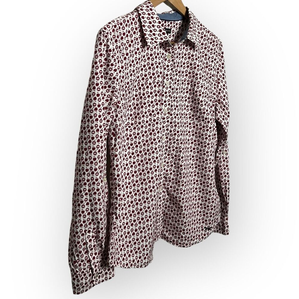 Talbots Red & White Apple Pattern Button Up Shirt with Convertible Sleeves Sz 12 - Picture 3 of 15